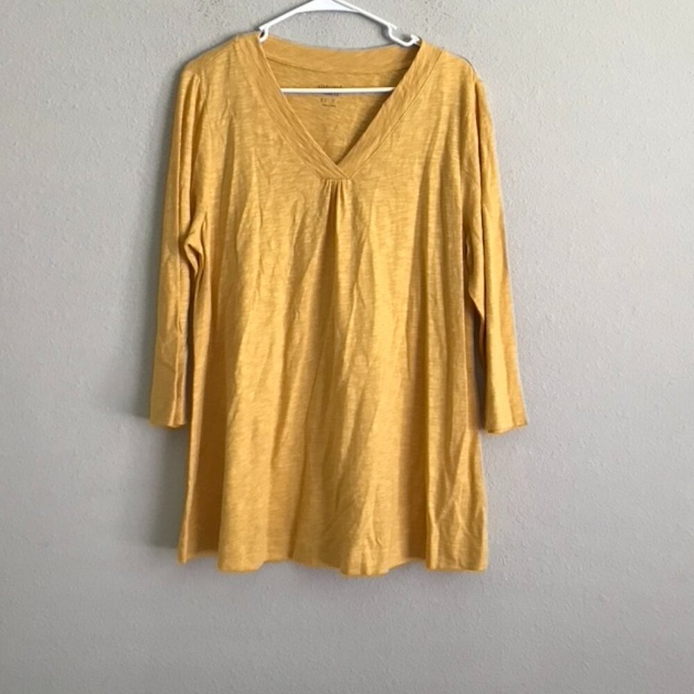 Denim & Co. Naturals Crossover V-Neck 3/4 Sleeve Top - Gold (Sz) a601492
